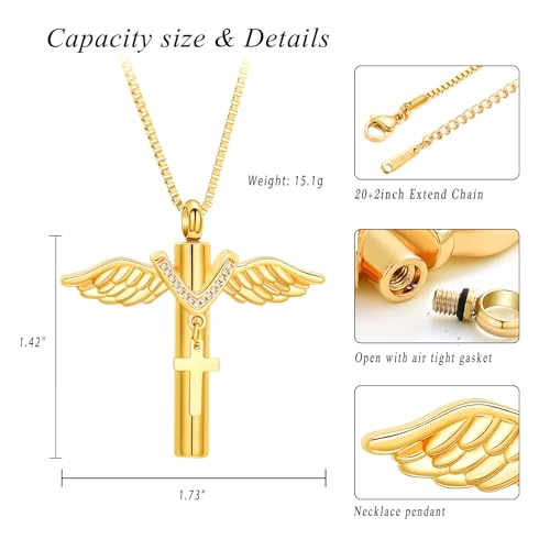 XSMZB Wings Cylinder Cremation Jewelry for Ashes Pendant Cross Urn Necklace for Ashes for Men Women Keepsake Locket Jewelry2