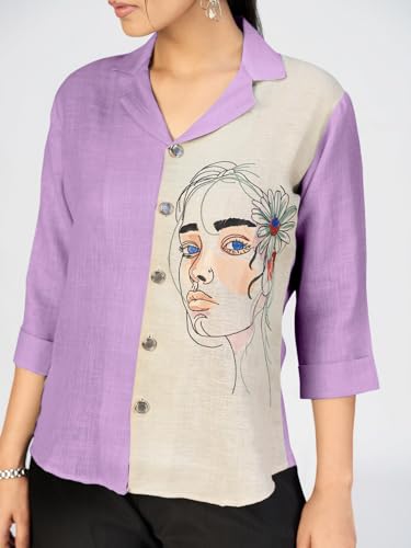 Image of Makhhi Wear Trendy Women's Sea Green & Beige Sketch Embroidered Casual Shirt for Women