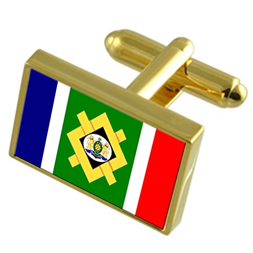 Select Gifts Johannesburg City South Africa Gold-Tone Flag Cufflinks Engraved Box