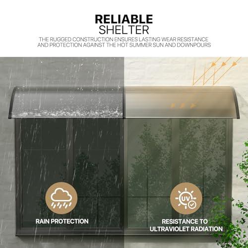 MoNiBloom Fenstermarkise Tür Vordach, 241,3 x 88,9 cm Fenster Markise Tür Baldachin Polycarbonat Abdeckung Outdoor Haustür Terrasse Sonnenschutz für Außenbereich Haustür