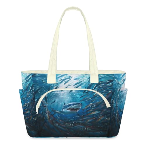 Sac cabas matelassé zippé et léger grand format imprimé requins marins