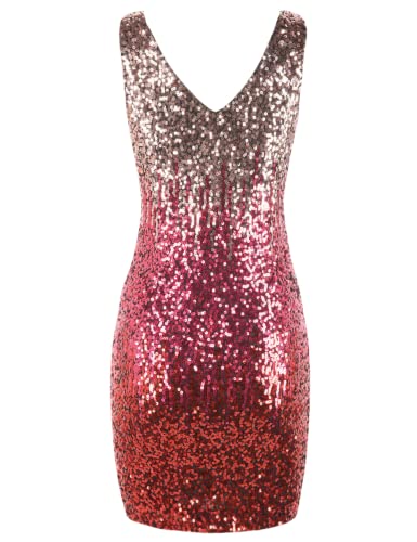 Image of PrettyGuide Women's Sequin Cocktail Dress V Neck Bodycon Glitter Party Dress