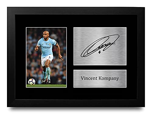 Vincent Kompany Manchester City photo souvenir dédicacée avec cadre noir A4 football