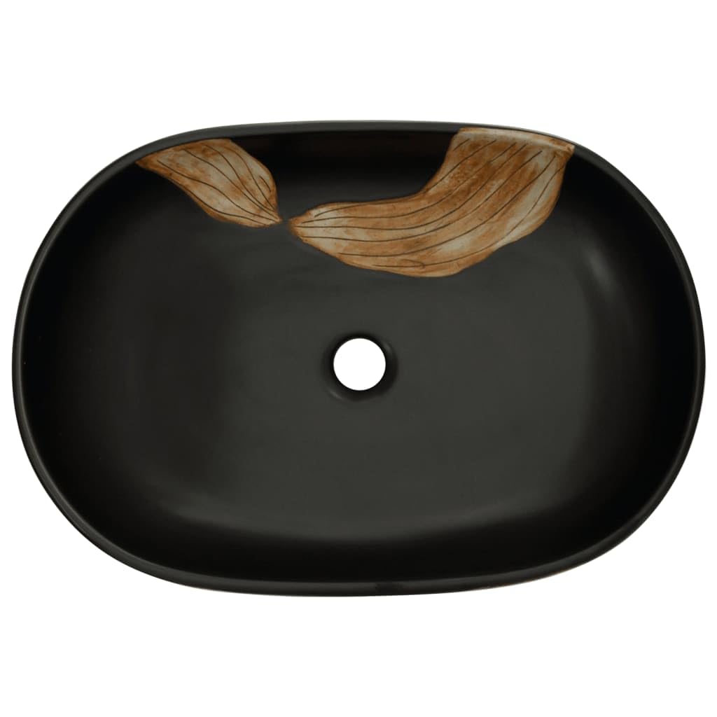 ShGaxin Lavabo sobre encimera Ovalado cerámica Negro 59x40x14 cm, Fregadero, Lavabo Baño, Lavamanos Baño, Lavatorio Casa De Banho, Mueble Lavabo sobre Encimera - 155106
