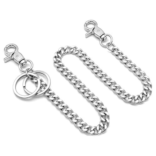 DGN Hosenkette Herren 23 Zoll Edelstahl Geldbörsenkette, Llavero de Pantalones con 2 llaveros, Cadenas para Billetera, Cadena para Pantalones 60 cm, Estilo Punk con Mosquetón para Pantalones, Jeans