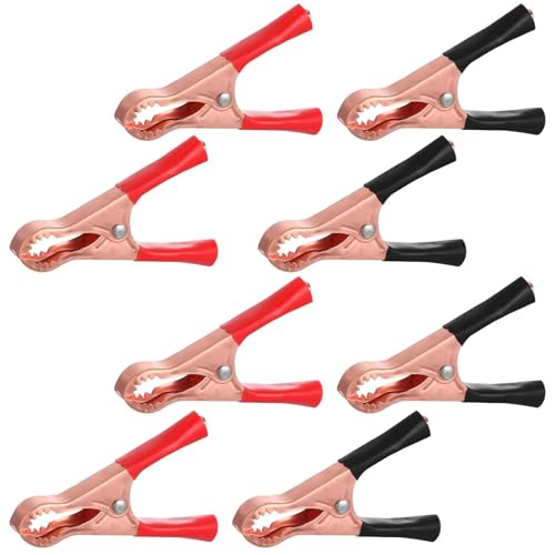 Juego de pinzas de cocodrilo de metal para coche, 8 unidades, color rojo y negro, totalmente aisladas, resistentes, pequeñas pinzas de cocodrilo para coche, vehículo, barco
