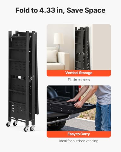 Image of VEVOR 3-Tier Foldable Storage Shelf, 30W x 13D x 36H Inch Folding Metal Rack Shelving Unit, No Assembly Organizer Shelf with 5 Wheels & 4 Hooks for Pantry, Kitchen, Garage, Basement, Black