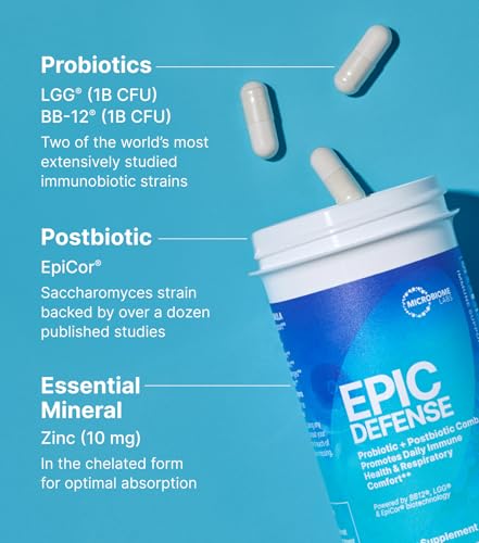 Image of Microbiome Labs EpicDefense Probiotic + Postbiotic Combo - Immunobiotic Formula with LGG, BB-12 & Epicor - Daily Immune System Support - Respiratory Comfort - Gut Health Support (30 Capsules)