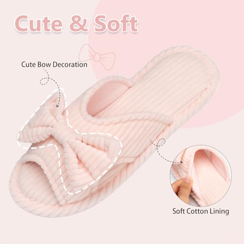 Image of GOEWY Cute Slippers for Women Indoor and Outdoor Cozy Soft Bow Open Toe Womens Slippers with Memory Foam Anti-Skid Sole Slides Spa Birthday Gifts for Women Mom Her Ladies Bridesmaid
