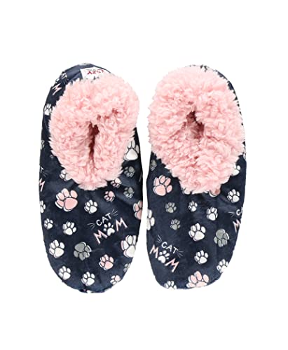 Lazy One Fuzzy Feet Slipper Socks for Women, Cute Fleece-Lined House Slippers, Cute Animal Designs (Cat Mom, L/XL)