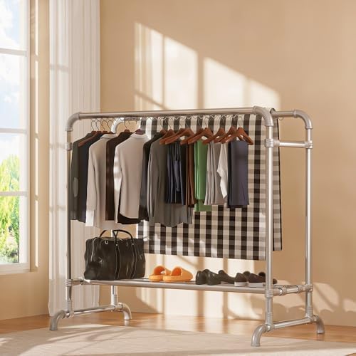 Freestanding Clothes Drying Rack with Double Rads and Adjustable Shoe Rack, Ideal for Coats, Skirts, Shirts, Sweaters, Shop Garment Rack（160cm）