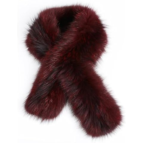 BOONJOVIA Women's Genuine Fox Fur Knitted Scarf, Cold Weather Winter Scarves, Luxury Neck Warmer (Burgundy) Cover