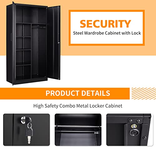 Miiiko Steel Cabinet Wardrobe, Metal Locker Cabinet With Hanging Rod, Metal Clothing Locker Storage For Home, Office, Garage And Changing Room #TOP5