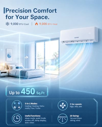 Image of Garvee 9000 BTU Mini Split AC /Heating System, 17 SEER2 Inverter Split System Air Conditioners, Ductless Wall Mount Heat Pump, AC Unit Cool Up to 450 Sq. Ft, 230V