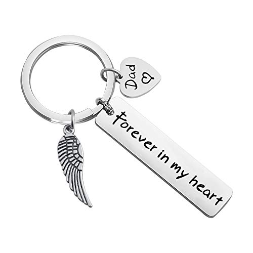 bobauna Forever In My Heart Memorial Keychain With Angel Wing Charm Remembrance Sympathy Gift (forever dad keychain)