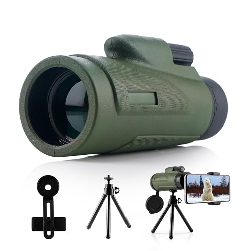 Image of Cezo 12x50 Monocular for Adults Kids,HD Monocular Scope for Gifts Monocular Telescope for Smartphone Watching Birds Hiking,Concert,Travelling- Green