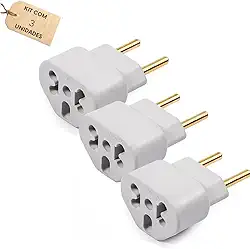Kit 03 Adaptador De Tomada Universal Benjamin Bob Love Plug 10A e 20A Compatível com Diversos Aparelhos Até 250v T Pino Chato 10a/20a 250V Pino Maciço Universal Branco Pequeno