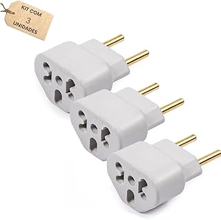 Kit 03 Adaptador De Tomada Universal Benjamin Bob Love Plug 10A e 20A Compatível com Diversos Aparelhos Até 250v T Pino Chato 10a/20a 250V Pino Maciço Universal Branco Pequeno
