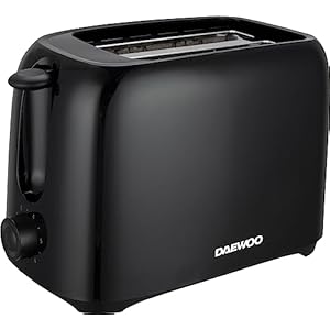 Daewoo Essentials 2 Slice Toaster – Compact Black Toaster with Adjustable Browning Control & Slide-Out Crumb Tray, Easy to Clean, 700W Electric Breakfast Appliance
