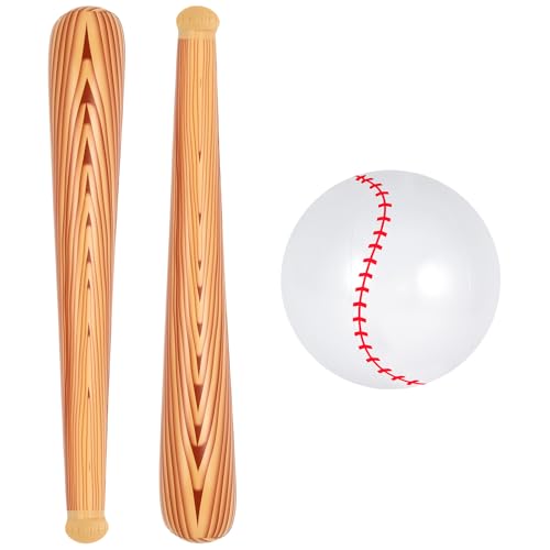 Yothorn 3 Pcs Inflatable Baseball Set, 30 Inch Beach Ball and 11 Inch Inflatable Bat, Baseball Party Decoration for Kids Pool Beach Party Favors (Brown)