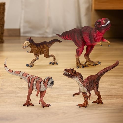 Image of Schleich Dinosaurs - 4 PC Red Dinosaur Playset for Boys and Girls - with T Rex Figure, Allosaurus, Intrepidus and Majungasaurus - Jurassic Era Realistic Dino Figurine Toys for Kids 3+ | 77726