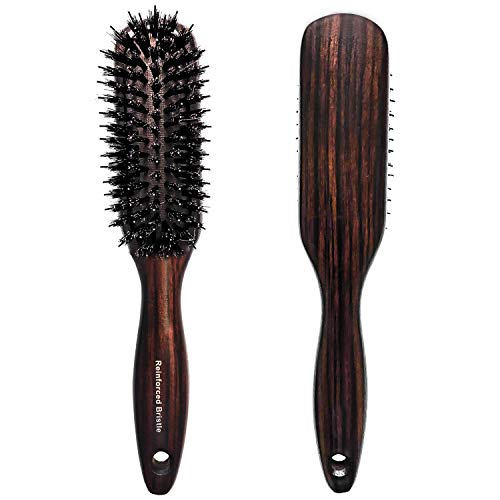 Boar Bristle Hair Brush with Nylon Pins for Thick Curly Long Wet Hair - Anti Static Brush - Wooden Paddle