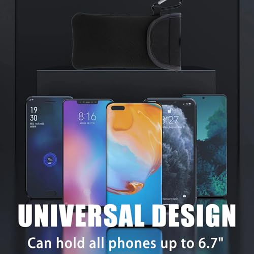 Neopren Handy Tasche,Universelle Handytasche mit Karabiner und Umhängeband,Handy Hülle für Telefone Bis Zu 6,7 Zoll,Schwarz