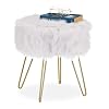 Relaxdays vachtkruk, kunstbont, metalen frame, rond, pluizig, elegante kaptafelkruk, HxD 40 x 38 cm, wit/goud, 1 stuk