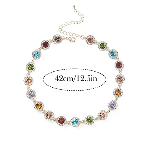 Acedre Colorful Crystal Choker Necklace Sparkly Rhinestone Chokers Necklaces Gold Chain Necklace Party Prom Neck Jewelry For Women And Girls #TOP3