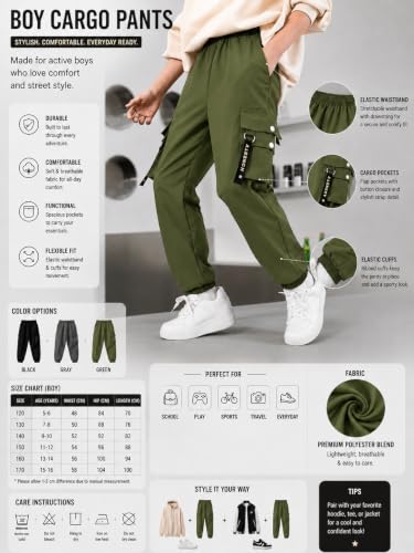 Image of Boy Cotton Cargo Pant | Multi-Pocket Relaxed Fit Utility Trousers for Boy | Casual Cargo Lower with Elastic Hem (1005)