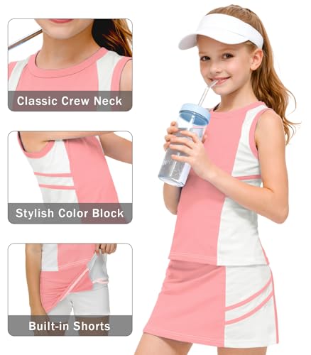 Image of AOBUTE Girls Tennis Golf Outfit Tank Top and Skirt with Shorts Set 4-12 Years