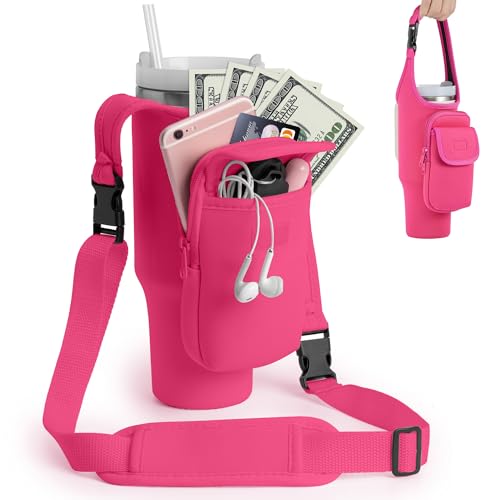 Bufilea Carrier Bag with Phone&Flap Pockets for Stanley 40/30oz Tumbler with Handle, Insulated Neoprene Cup Holder Carrier Bag w/Shoulder & Handheld Strap Fits Stanley Cup Accessories