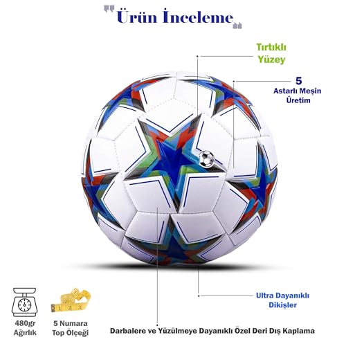 Hsport UEFA Şampiyonlar Ligi Futbol Topu Halı Saha ve Beton Zemine Uygun Dikişli Maç ve İdman Topu N