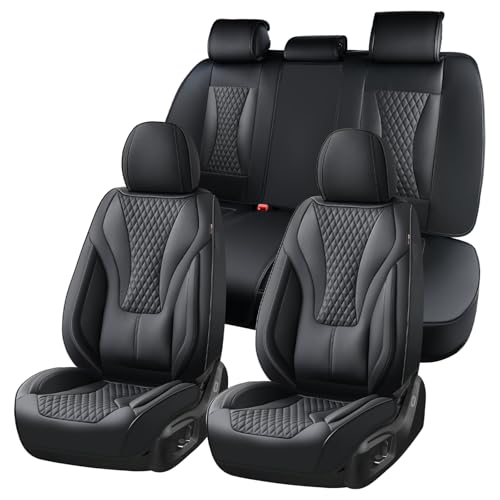 Image of Coverado Waterproof Nappa Leather Car Seat Covers Full Set, 5-Seat Car Seat Protector, Front & Rear Cushions Fit for Most Sedans, SUVs,Trucks,Black