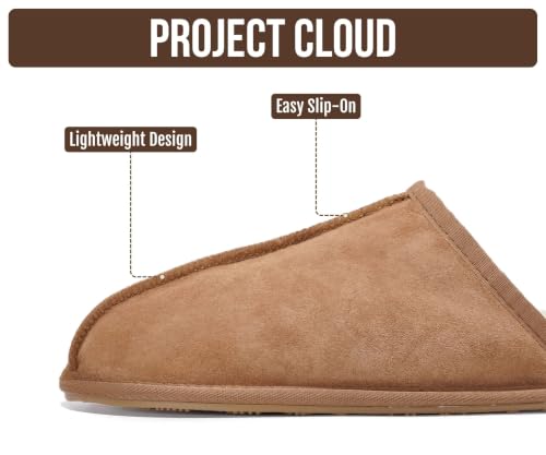 Image of Project Cloud Men's 100% Genuine Leather Shearling Memory Foam Slippers | Genuine Shearling Lining and Lightweight Non-Slip Indoor & Outdoor Wear Slippers for Men - Water-Resistant Mens Slippers