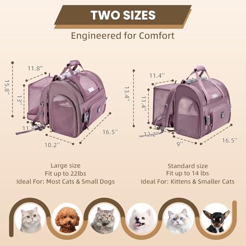 Lollimeow Expandable Cat Carrier Backpack for Large Cats - Airline Approved Pet Carrier Backpack for Small Dogs, Hiking & Travel, Waterproof with Breathable Mesh, 14lbs Capacity (Plum, Standard) - Image 2