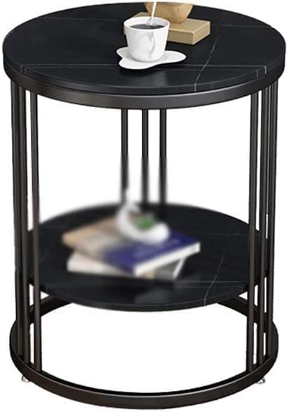 Image of Crown Art Round End Table with Storage Shelf, Side Table for Small Space, Easy Assembly, Accent Furniture with Metal Frame (Black)
