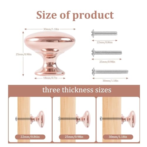 ShipeeKin 10x Polished Chrome Cabinet Hardware Round Mushroom Door Pull Handle Knob 30mm for Cabinet, Cupboard, Wardrobe, Cupboard, Drawer, Bedroom, Bathroom Racks Furniture ect. (Rosegold) - Image 2