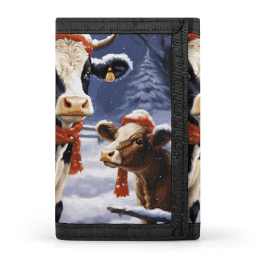 FZQVSGW Christmas Snow Cow Trifold Wallet Coin Purse With 8 Card Slots Credit Card Holder Divided Billfold Wallet