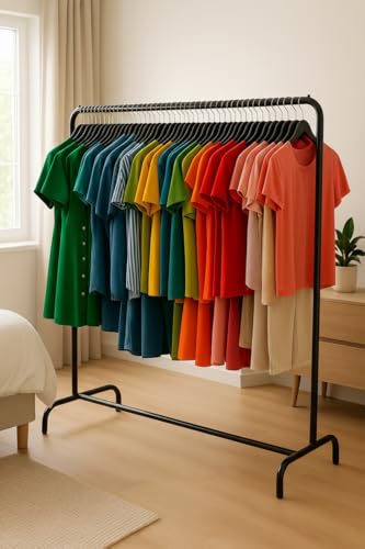 Arara para Roupas - 100% Aço Estrutura Reforçada - Suporta 90 Cabides - 135cm Altura (Preta) | Biorty Pure Design