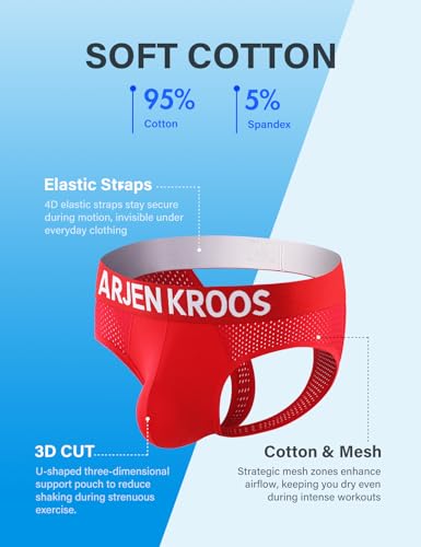 Arjen Kroos Men's Jockstrap Underwear Breathable Mesh Athletic Supporter Cotton Pouch Jock Briefs, 6 Pack2