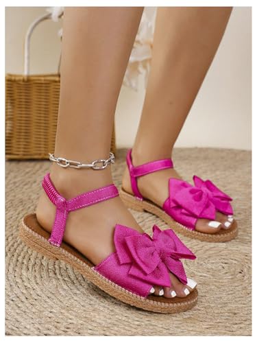 Image of GORGLITTER Women's Bow Flat Sandals 2026 Dressy Cute Ankle Strap Slides | Summer Shoes for Women 2026, Slip On Open Toe Flats, Slingback Slides, Vacation Dress Sandals