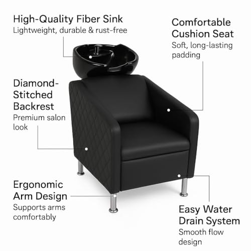 Image of Salon Shampoo Station Chair, Black, Wooden, Fiber, Modern Style, Rectangular Shape, Standard Size, Pre-Assembled, for Any Issues Please Reach us Our toll Free custmer Care Number +916201703524