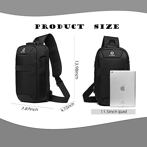OZUKO Anti Theft crossbody Sling Bag for Men, Waterproof Chest Daypack with USB Charging Port & Adjustable Strap for Daily2