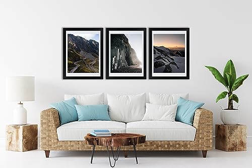 Picrit 12x18 Picture Frame, Black Poster Frame, Display Poster 11 x 17 with Mat or 12 x 18 without Mat for Horizontal or Vertical Wall Mounting, 3 Pack