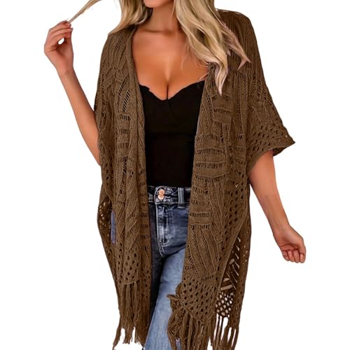 Paréo décontracté en tricot à franges ajouré et fluide