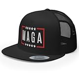 RIVEMUG ST MAGA Make America Great Again Flat Bill Embroidered Trucker Hat High Crown Adjustable Cap Black