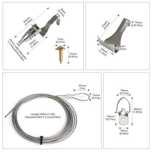 Image of One Wire for 8 Frame Hanging System, 10FT Stainless Steel Wire with 8 Pcs Adjustable Picture Rail Molding Hanger