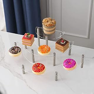 3 Tier Acrylic Display Stand Cupcake Stands, Clear Display Riser Stand, Retail Counter Transparent Shelf for Pop Figures, Dessert, Perfume, Nail Polish, Organiser Holder for Shop Wedding Party