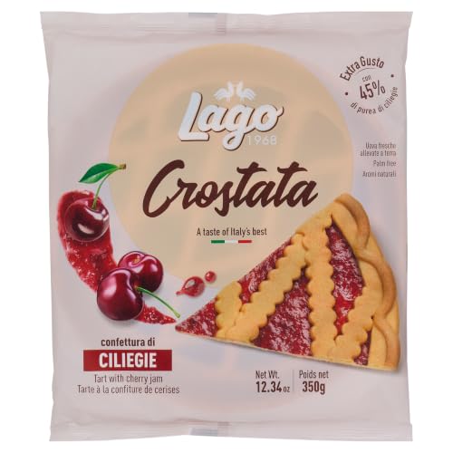 Gastone Lago Crostata alla Ciliegia 350 g, Flowpack, Torta Crostata con Confettura di Ciliegie, Pasta Frolla, Prodotto italiano, Senza Olio di Palma